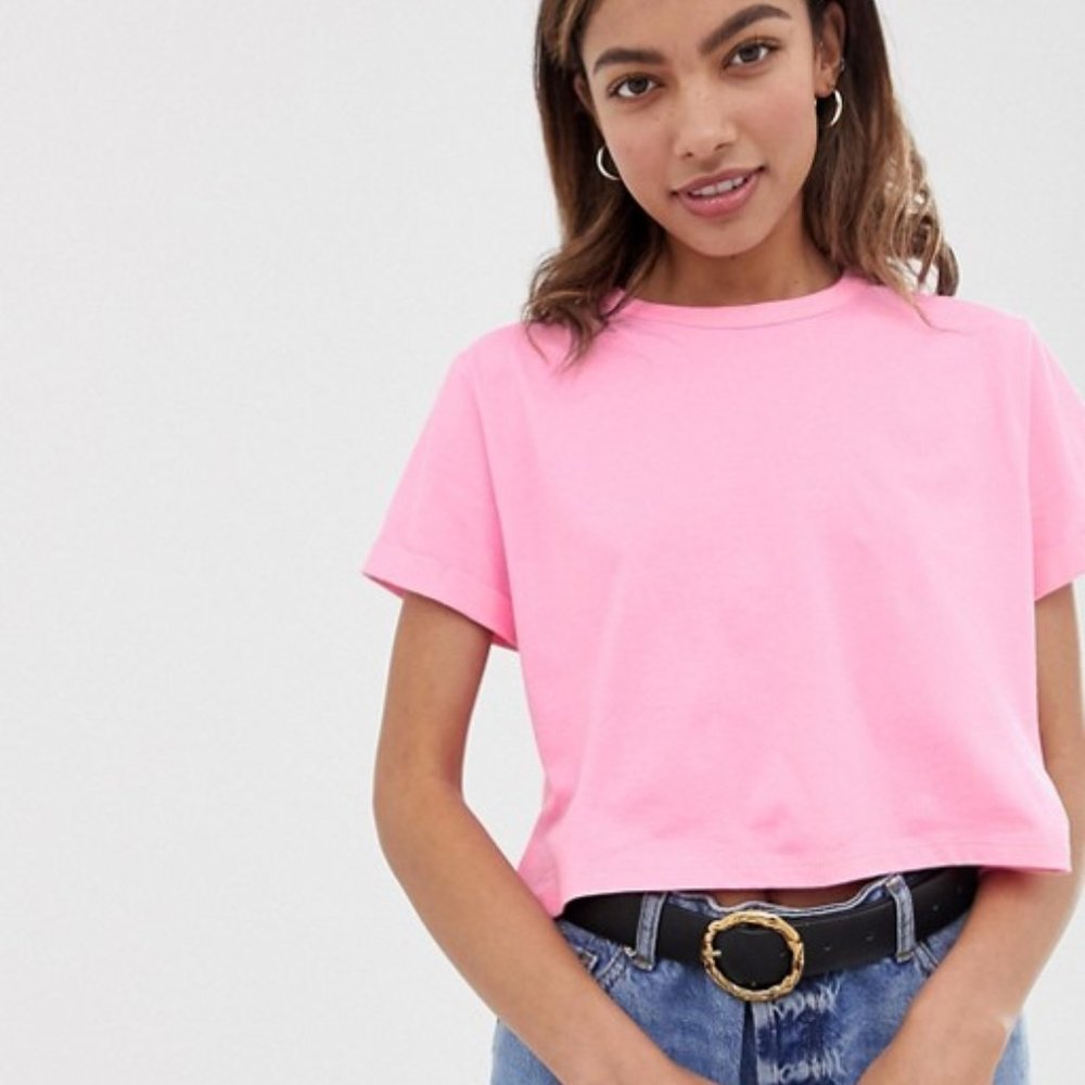 ASOS DESIGN Organic Cotton Crop T-shirt - Pink, 12